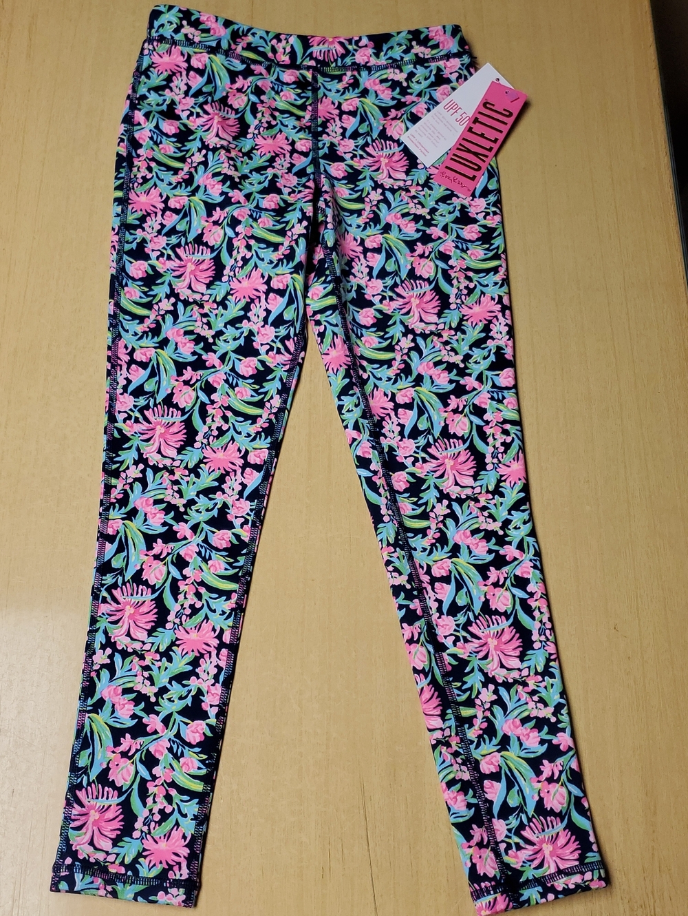 Lilly Pulitzer Girls Mini Weekender  Leggings Low Tide Navy Garden Variety sz L